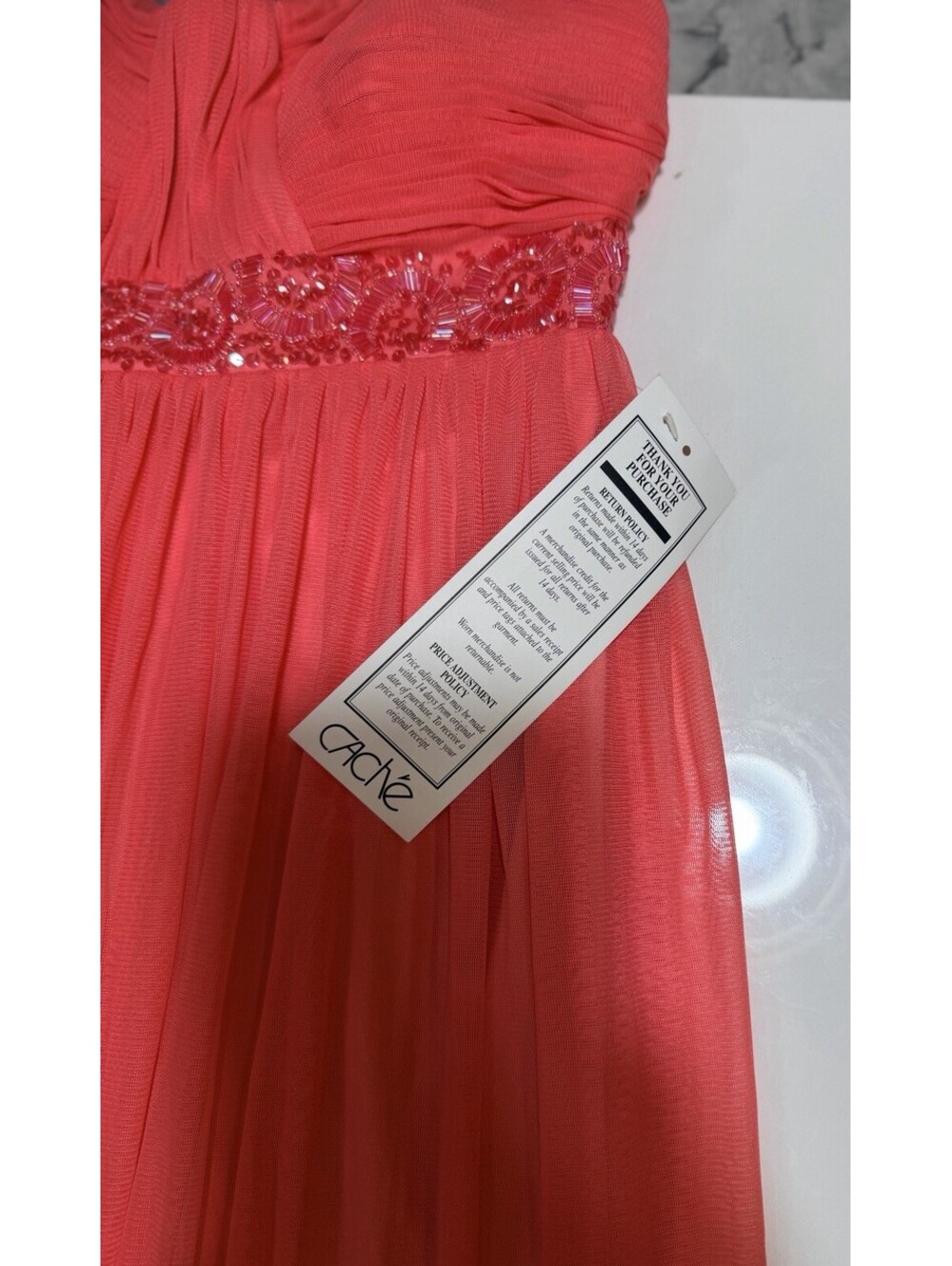 Cache Coral Strapless Beaded Waist Prom Formal Dress Sz 6 NWT $228 Chiffon